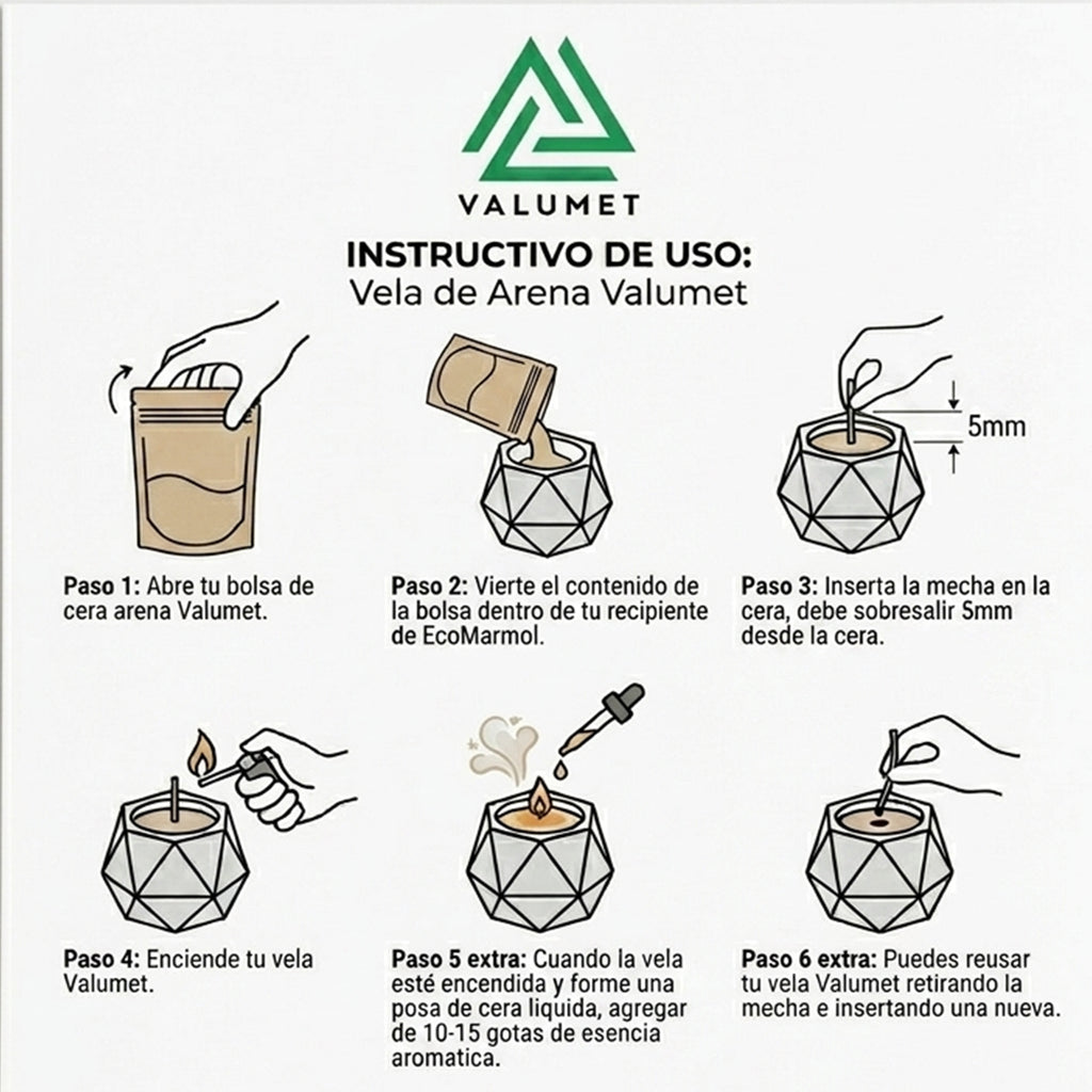 Cera de Arena Premium Valumet | Bolsa 180g + 10 Pabilos Encerados