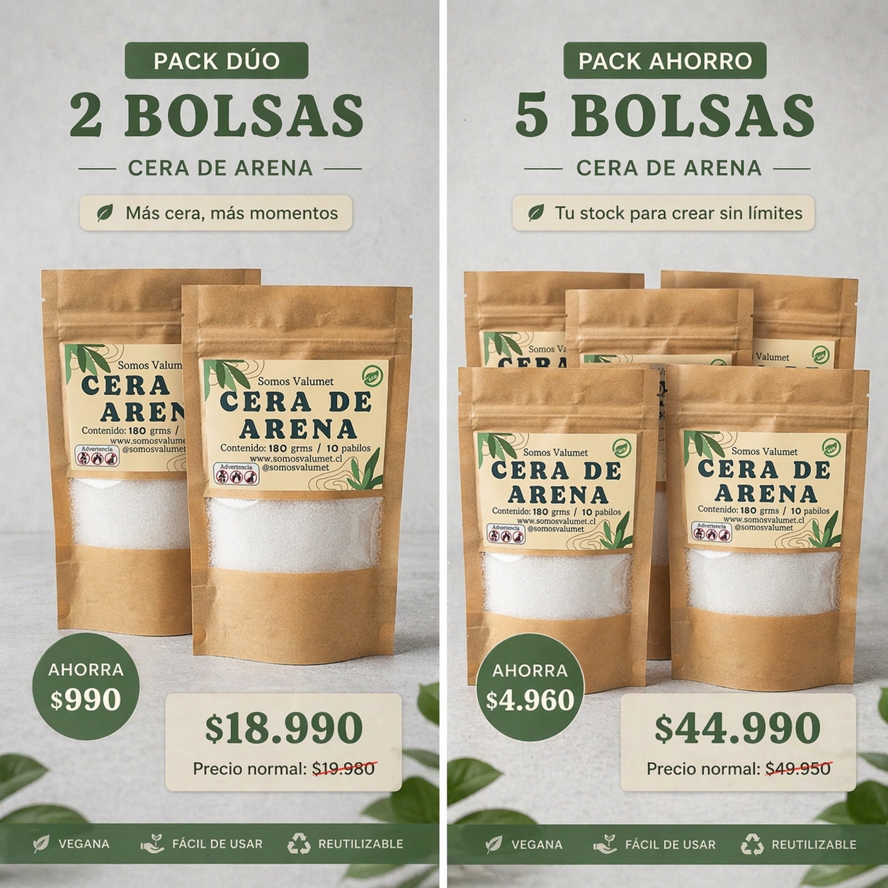 Cera de Arena Premium Valumet | Bolsa 180g + 10 Pabilos Encerados
