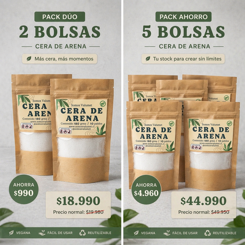 Cera de Arena Premium Valumet | Bolsa 180g + 10 Pabilos Encerados
